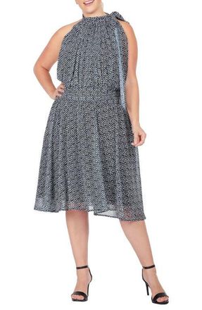 Standards & Practices Halter Neck Flounce Dress in Black White at Nordstrom, Size 14W