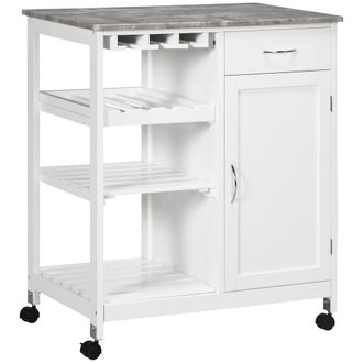HOMCOM Kitchen Trolley Utility Cart W/ Wheel Wine Rack Open Shelf and Cabinet | TJ Hughes