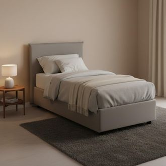 Talamo Italia Cama Individual Chiaraluna, Cama Contenedor Con Revestimiento De Tela, 100% Made In Italy, Apertura Frontal, Con Colch&oacute;n Cm 90x190 Incluido, Gris, Con