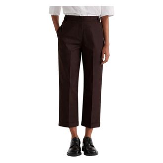 Meimeij Cropped Trousers, female, Brown, Size: L Straight Trousers with Pockets and Elastic Waist
