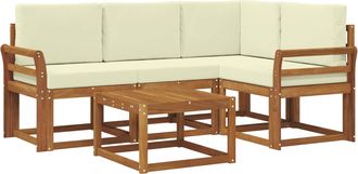 vidaXL Conjunto De Sof&aacute;s De Exterior 5 Uds. Natural Y Crema Vidaxl