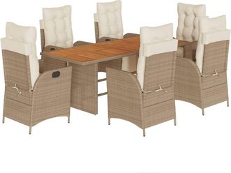 vidaXL Set Comedor De Jard&iacute;n 7 Pzas Con Cojines Rat&aacute;n Sint&eacute;tico Beige Vidaxl