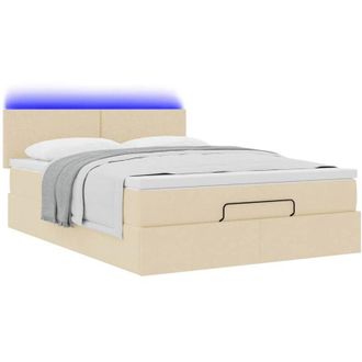 vidaXL Vidaxl - Cama Otomana Con Colch&oacute;n Y Luces Led Tela Crema 140x200 Cm
