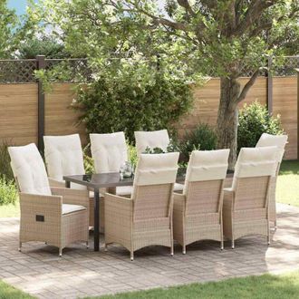 vidaXL Conjunto De Comedor De Jard&iacute;n 9 Pcs Beige Rat&aacute;n Sint&eacute;tico Vidaxl