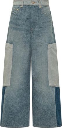 Ganni Angi Patchwork Cargo Jeans - Dames - Loose Fit Jeans - Blauw - W25 - Denim - Jeans