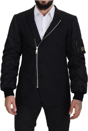 Dolce & Gabbana Zwarte Wollen Jas met Logo Details - Heren - Zomerjassen - Zwart - L - Wol - Jassen