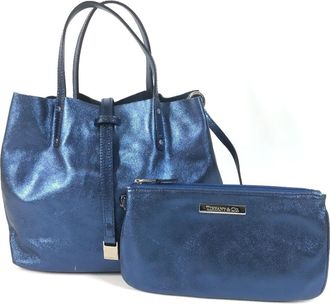 Tiffany & Co. Blue Metallic Leather Handbag Pouch Tote Bag (Pre-Owned)