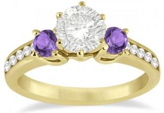 Allurez Three-Stone Amethyst & Diamond Engagement Ring 14k Yellow Gold 0.45ct