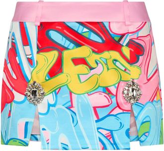 Philipp Plein Rokken, Dames, Veelkleurig, L, Satijn, Mini Rok Bombing Graffiti