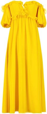 Giambattista Valli ruffle-detail off-shoulder dress - women - Silk - 44 - Yellow