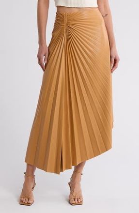 A.L.C. Tracy Pleat Asymmetric Faux Leather Skirt in Biscuit at Nordstrom Rack, Size 2