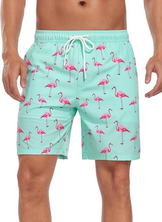 SHEKINI Mens Swim Shorts with Compression Liner Swimming Trunks Multi-Pocket Surfing Quick Dry 4-Way Stretch Zipper Pockets 2 in 1 Beach Swim Shorts Board Sho