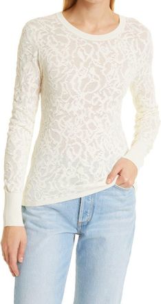 Rag & Bone Perry Long Sleeve Crewneck Cotton Blend Lace Top in Ivory at Nordstrom Rack, Size Large