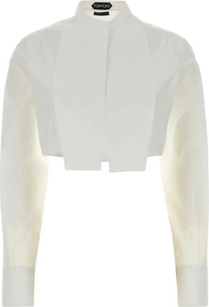 Tom Ford Overhemden, Dames, Wit, L, Katoen, Cotton Voile Cropped Shirt
