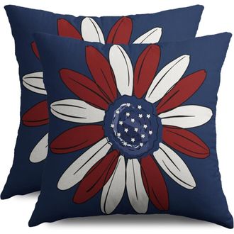 OEM Funda De Almohada Daisy Para El 4 De Julio, 45 X 45 Cm, Juego De 2 Piezas, Decoraci&oacute;n Patri&oacute;tica En Rojo, Azul Y Blanco Compatible Con Rellenos De Alm