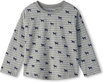 Hatley Tiny Pup Stripe Long Sleeve Cotton T-Shirt in Grey at Nordstrom, Size 12-18M