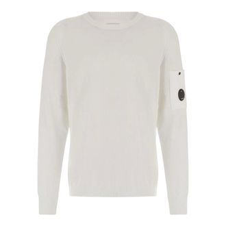 C.P. Company Cotton Jumper With Logo - male - C.P. Company - Round-neck Knitwear - White - XL - Knitwear