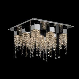 Netlighting Classic Flush Ceiling Light Chrome 9 Light with Crystal Shade GU10 in Silver