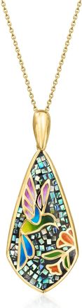 Ross-Simons Multicolored Enamel and Abalone Shell Hummingbird Mosaic Pendant Necklace in 18kt Gold Over Sterling