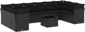 vidaXL Set De Sof&aacute;s De Jard&iacute;n 11 Pzas Y Cojines Rat&aacute;n Sint&eacute;tico Negro Vidaxl