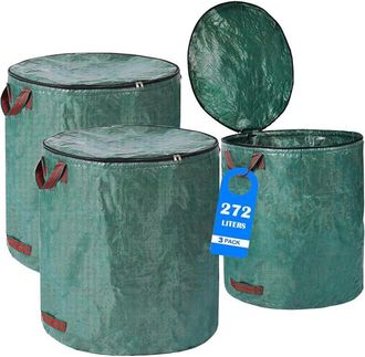 OEM Bolsa De Jard&iacute;n Reutilizable De 272 L Con Tapa Incluida - Juego De 3 Bolsas Verdes, Polipropileno Duradero, Plegable, 4 Asas Resistentes - Ulisem