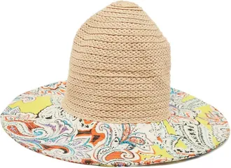 Etro Raffia hoed met paisley-print - Beige