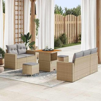 vidaXL Conjunto De Sof&aacute; De Jard&iacute;n 8 Pcs Beige Rat&aacute;n Sint&eacute;tico Vidaxl