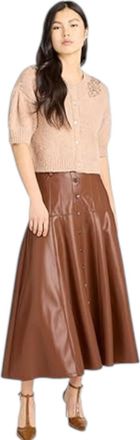 Cinq &agrave; Sept Vegan Leather Veena Midi Skirt In Dark Sepia