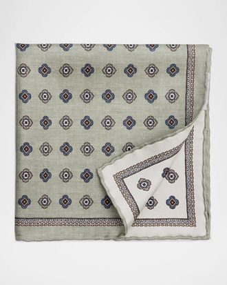 Brunello Cucinelli Men & apos;s Silk Medallion Pocket Square