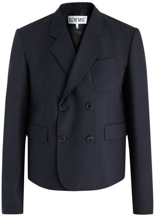 Loewe Double-breasted Cropped Wool Blazer - Navy - 52 (IT52 /xl)