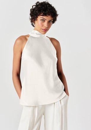 Ghost London Reese High Neck Satin Top in Ivory at Nordstrom, Size 16