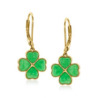Ross-Simons Jade 4-Leaf Clover Drop Earrings in 18kt Gold Over Sterling