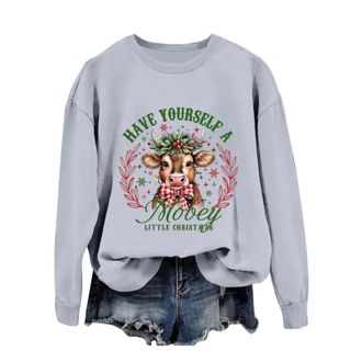 Generic Christmas Jumpers For Women Sweatshirt Highland Cow Print Womens Christmas Jumpers Xmas Jumper Classic Long Sleeve Crew Neck Sweatshirt Xmas Pullover 