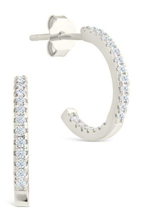 Sterling Forever Thin Cubic Zirconia Hoop Earrings in Silver at Nordstrom