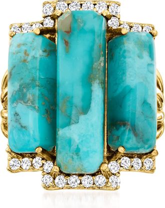 Ross-Simons Turquoise and White Topaz Ring in 18kt Gold Over Sterling
