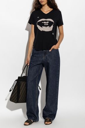 Fendi T-shirt With Print, Womens, Black