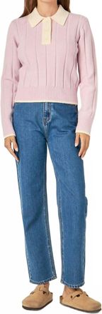 English Factory Two-Tone Polo Sweater In Pink/beige