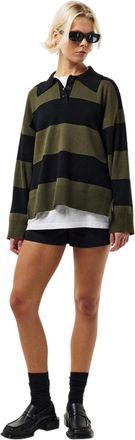 Edited Laiani gebreid rugbyshirt voor dames (Zwart/Kaki)