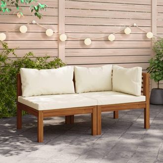 vidaXL Juego De Sof&aacute; 2 Pzas Con Cojines Blanco Crema Madera De Acacia Vidaxl