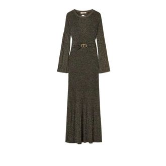 Twinset Knitted Dresses, female, Green, Size: XS Elegant Viscose Dress with Ribbed Details
