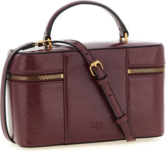 Pinko Crumpled Leather Vanity Top Handle Bag - Burgundy