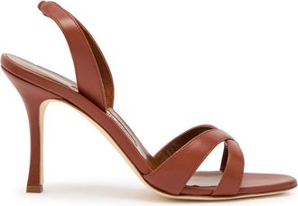 Manolo Blahnik Callasli 90 Leather Slingback Sandals - Brown - 38 (IT38/ UK5)