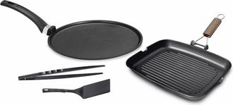 Olympia Set 4 Pezzi Bistecchiera + Piastra Multiuso in Alluminio Pressofuso Antiaderente Olympia Supreme