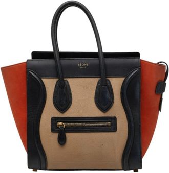 Celine Beige Black Orange Leather Handbag Tote Bag (Pre-Owned)