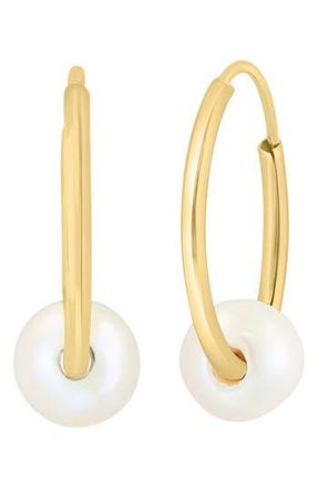 Effy 14K Gold 5mm Freshwater Pearl Hoop Earrings in Yellow Gold at Nordstrom Rack