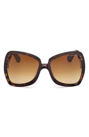 Tom Ford Jerry 60mm Gradient Butterfly Sunglasses in Shiny Havana Eco /Brown at Nordstrom Rack
