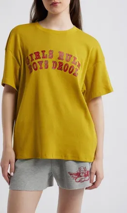 Boys Lie Girls Rule Boys Drool Graphic T-Shirt in Yellow at Nordstrom, Size Large