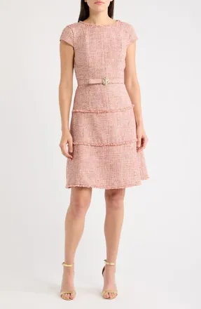 Anne Klein Heritage Tweed Midi Dress in Antique Coral Multi at Nordstrom, Size 14