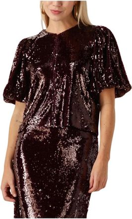 Y.A.S Royalina Pailletten Top - Dames - Blouses - Bruin - M - Pailletten - Overhemden
