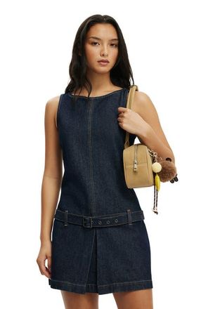 Cotton On Womens Luisa Belted Denim Mini Dress in Shutter Blue at Nordstrom, Size 4